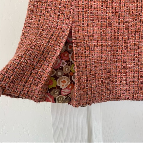 Sigrid Olsen 70s Style Pink Wool Blend Floral Peek A Boo Slit Tweed Skirt Size 2 - Picture 3 of 12